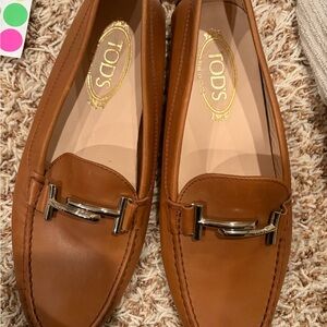 TOD'S Tan Leather Horsebit Loafers
